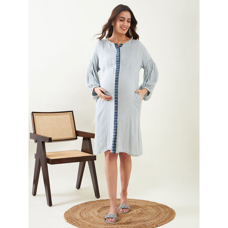 The Kaftan Company Light Blue Soft Cotton Maternity Shirt Dress (S)