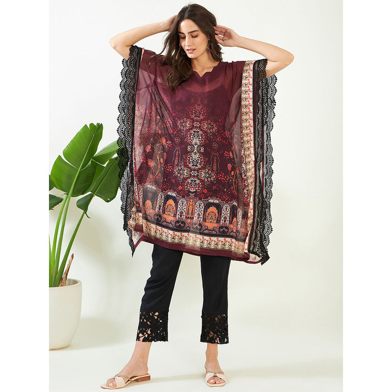 The Kaftan Company Maroon Regal Charm Georgette Kaftan (XL)