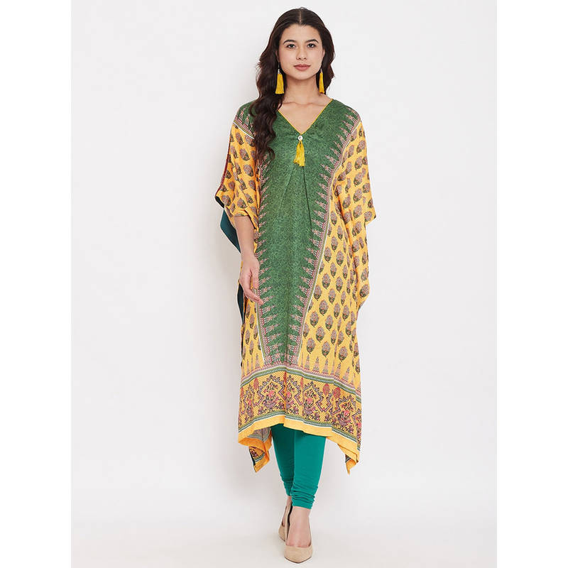 The Kaftan Company Yellow Rangoli Petals Kaftan (S)