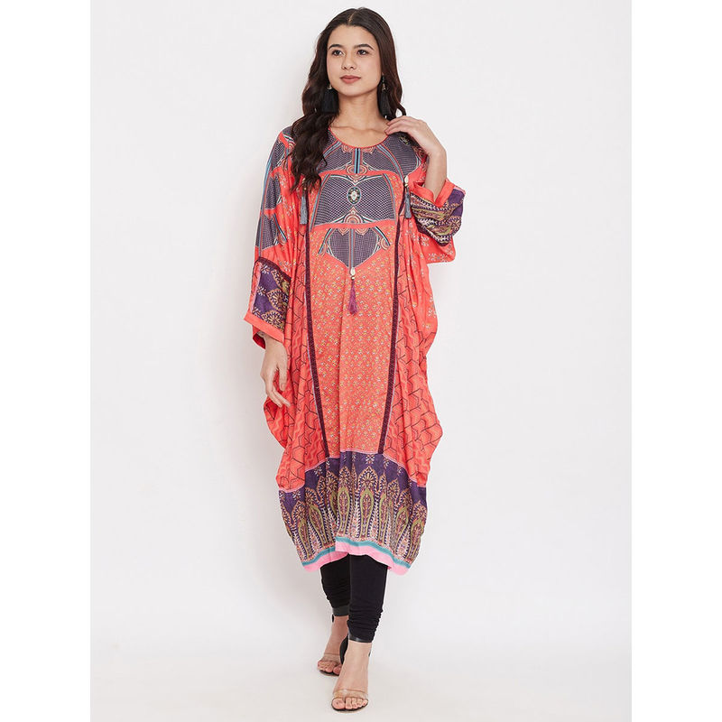 The Kaftan Company Red Geo-Ethnic Petals Kaftan (S)
