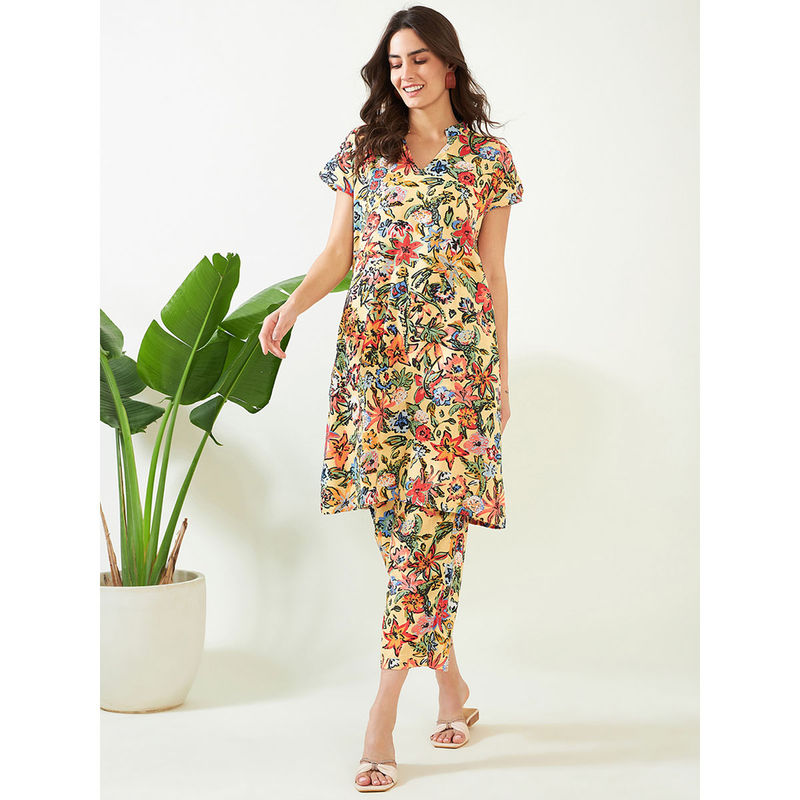 The Kaftan Company Mystical Yellow Floral Co-Ord (Set of 2) (2XL)