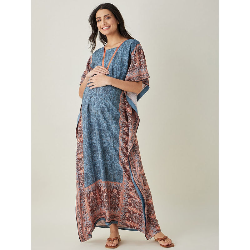 The Kaftan Company Blue Geometric Bloom Maternity & Nursing Kaftan Buy