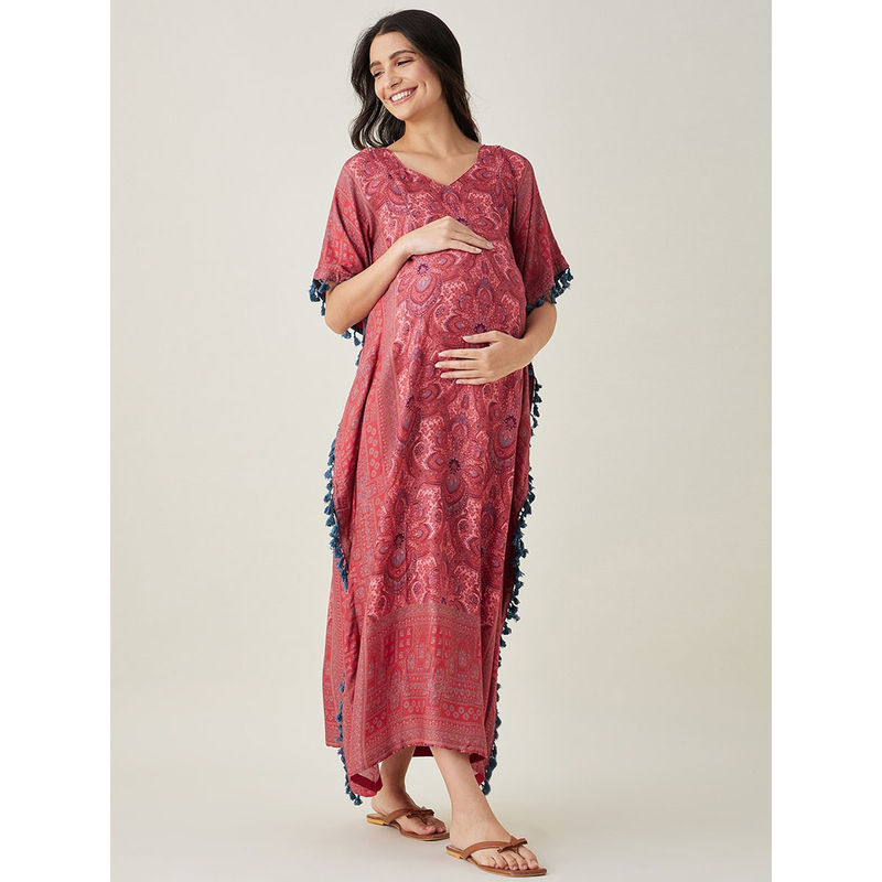 The Kaftan Company Red Sanctuary Blossom Maternity and Nursing Kaftan