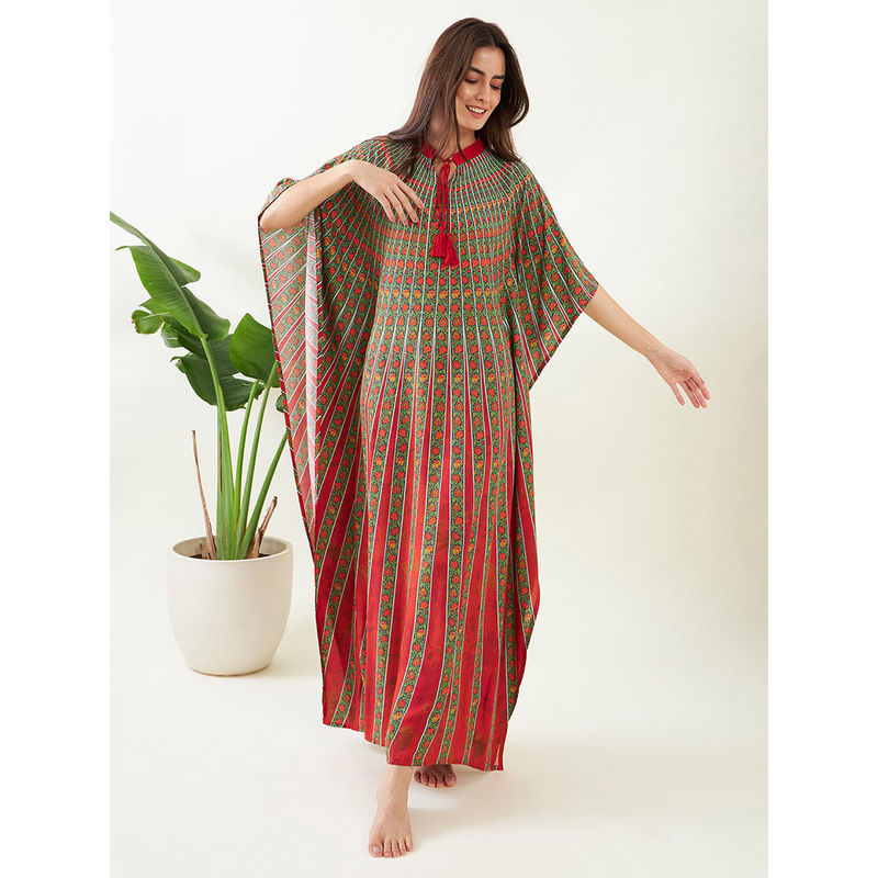 The Kaftan Company Red and Blue Floral Strokes Kaftan (S)