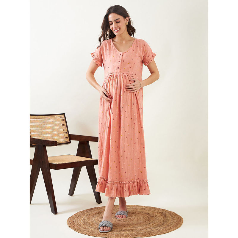 The Kaftan Company Peach Cherry Blossom Maternity Nightdress (XL)