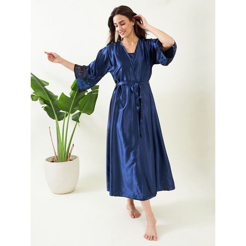The Kaftan Company Blue Laced Up Negligee Gown- (Set of 2) (M)