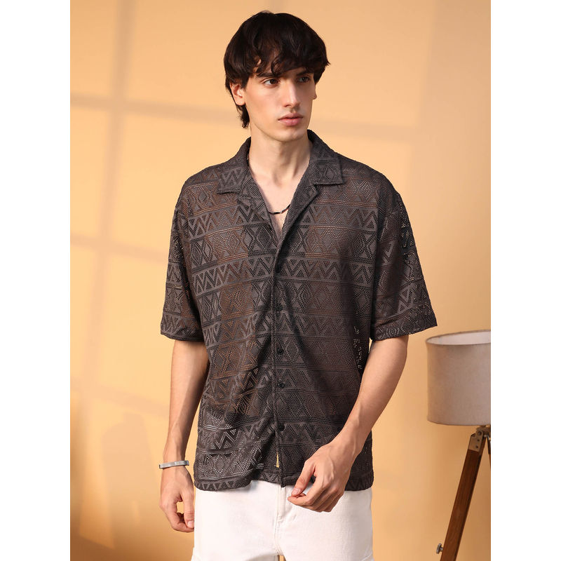 CAHOOT Mens Chocolate Brown Conoid Knit Oversized Shirt (S)