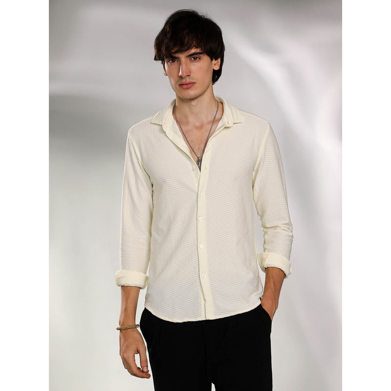 CAHOOT Mens Pale Yellow Hive-Textured Shirt (L)