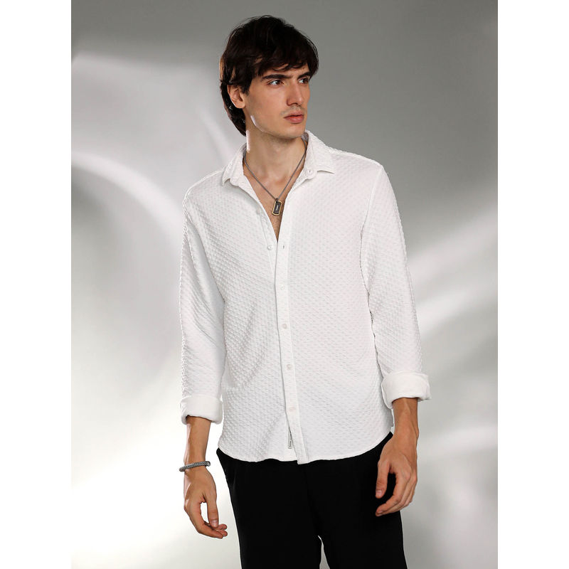 CAHOOT Mens Daisy White Cubic-Textured Shirt (S)