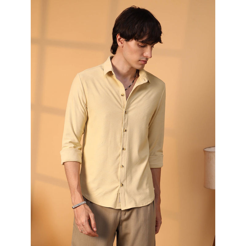 Campus Sutra Mens Butter Yellow Criss-Cross Shirt (M)