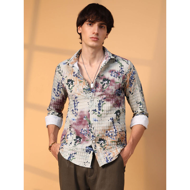 CAHOOT Mens Multi-Color Floral-Waffle Shirt (S)