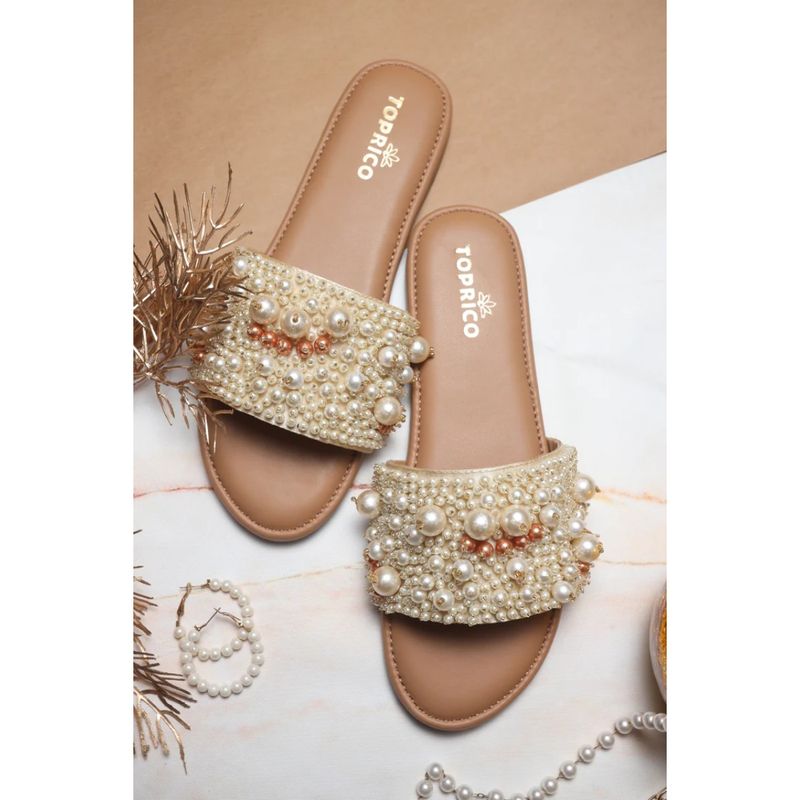 Toprico Pearl Heaven Beads Embellished Beige Flat (EURO 39)