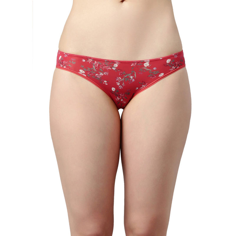 Enamor Womens P165 Low Waist Co-ordinate Bikini Panty-Festive Petal Print Red (S)