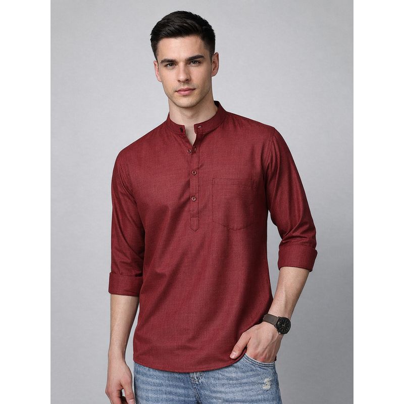 Jompers Maroon Casual Solid Short Kurta (L)