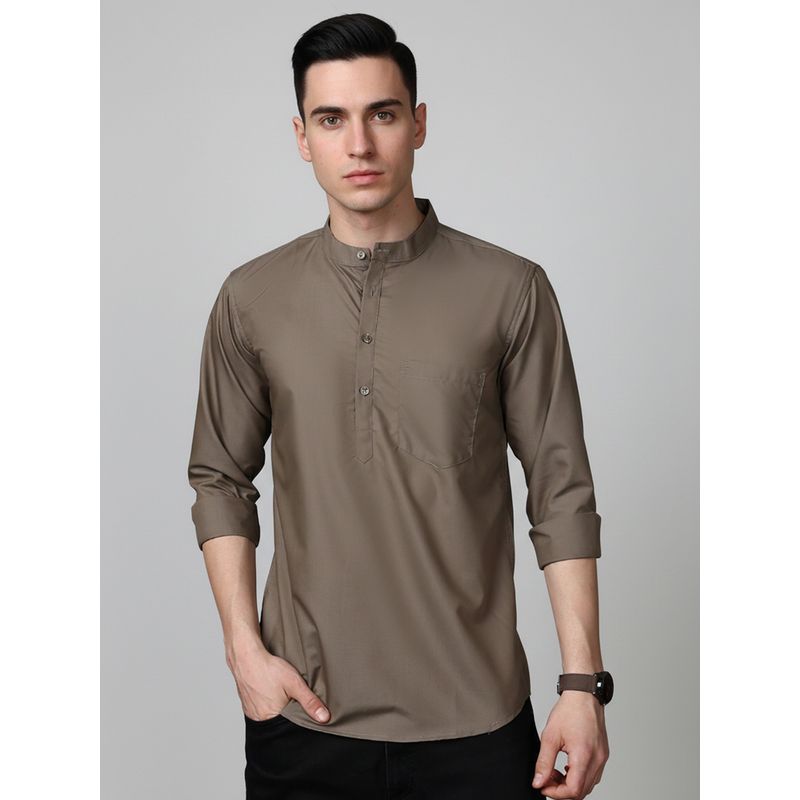 Jompers Brown Casual Solid Short Kurta (S)