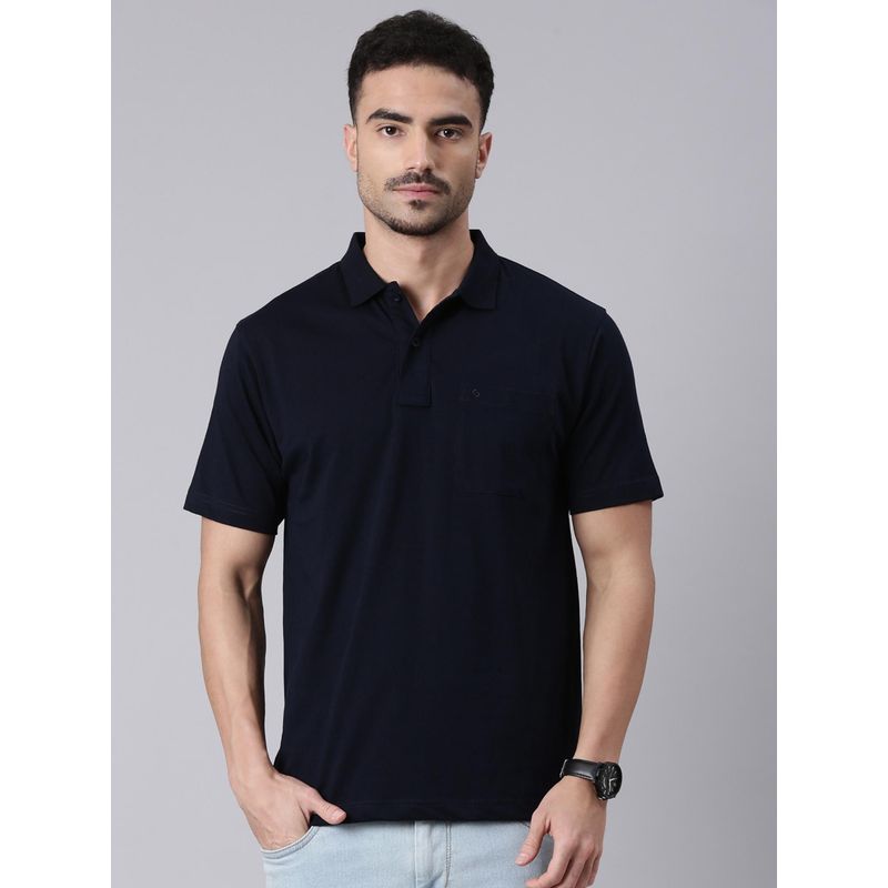 Classic Polo Navy Blue Half Sleeve Solid Cotton T-Shirt (M)