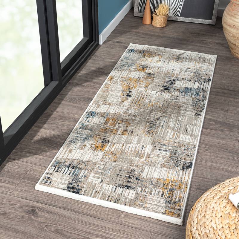 OBSESSIONS Power Loomed Anti Static Bedside Runner, Teal & Cream (2.5x5 Feet)