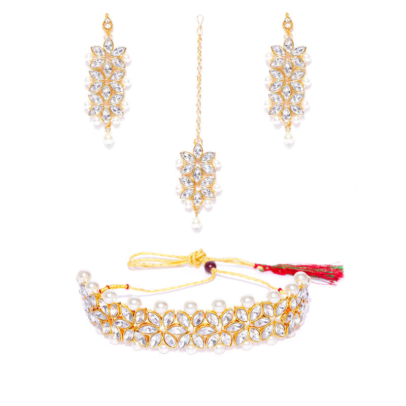 Jewels Galaxy Gold-Toned-Gold Plated AD Studded Necklace Set