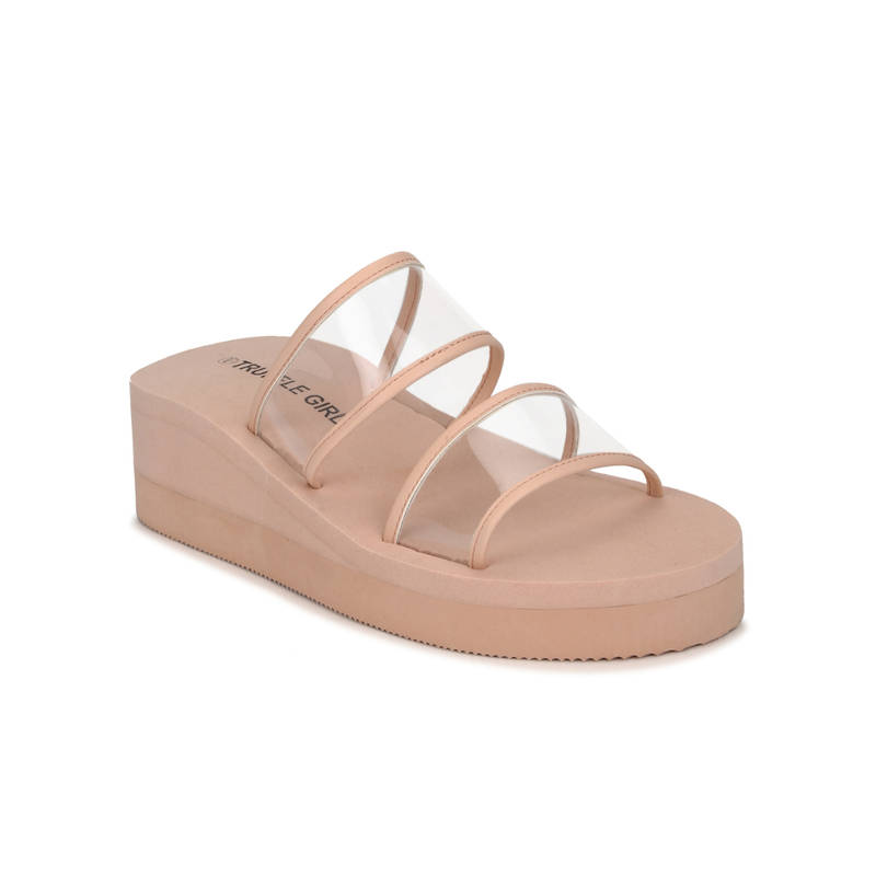 Truffle Collection Beige Pvc Wedges With Wide Clear Straps - UK 7