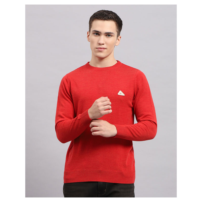 Monte Carlo Mens Solid Round Neck Wool Blend Sweater (L)