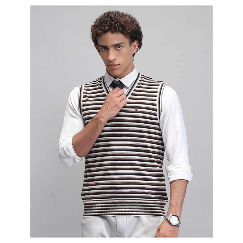 Monte Carlo Mens Striped Black V Neck Sleeveless Sweater (M)