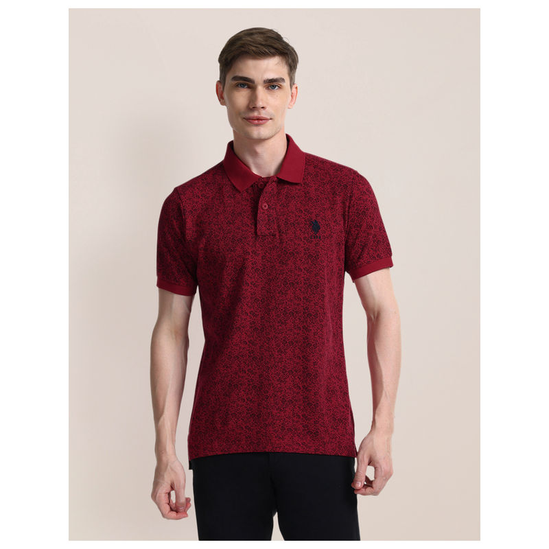 U.S. POLO ASSN. Floral Red Short Sleeves Polo T-Shirt (L)