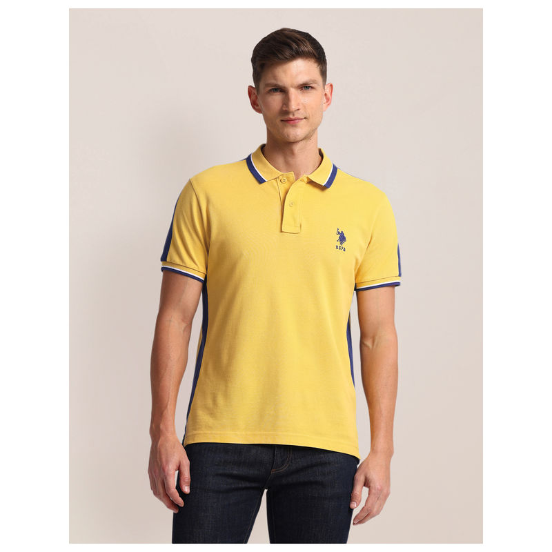 U.S. POLO ASSN. Colourblocked Yellow Short Sleeves Polo T-Shirt (2XL)