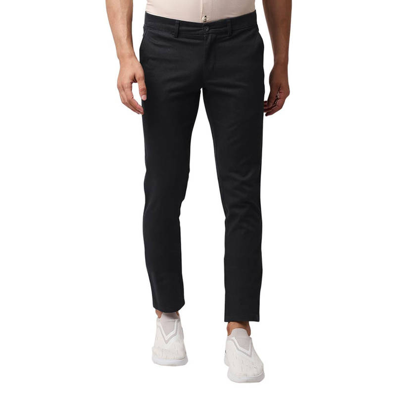 BASICS Black Cotton Stretch Solid Tapered Trousers (30)