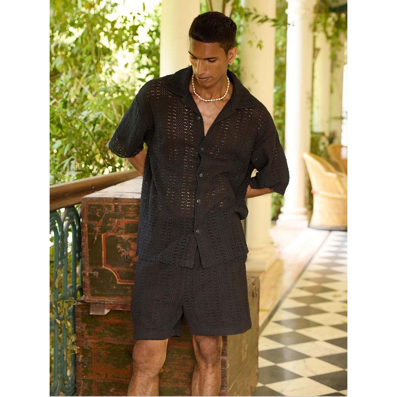 The Clothing Factory Black Crochet Lace Shirt (XS)