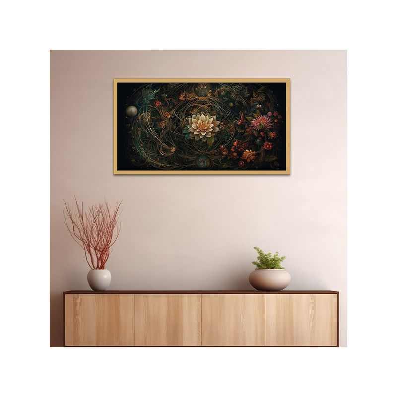 Dekorstation Multi Color Flowers Floating Framed Canvas Wall Painting (12x24 inches)