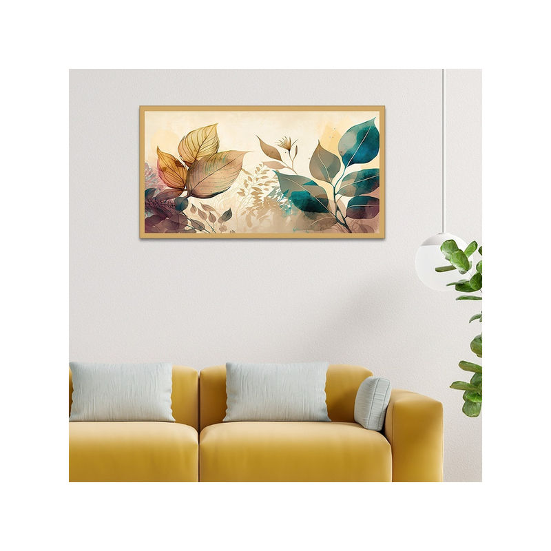 Dekorstation Beautiful Colored Leaves On Light Background Framed Canvas Wall Painting (12x24 inches)