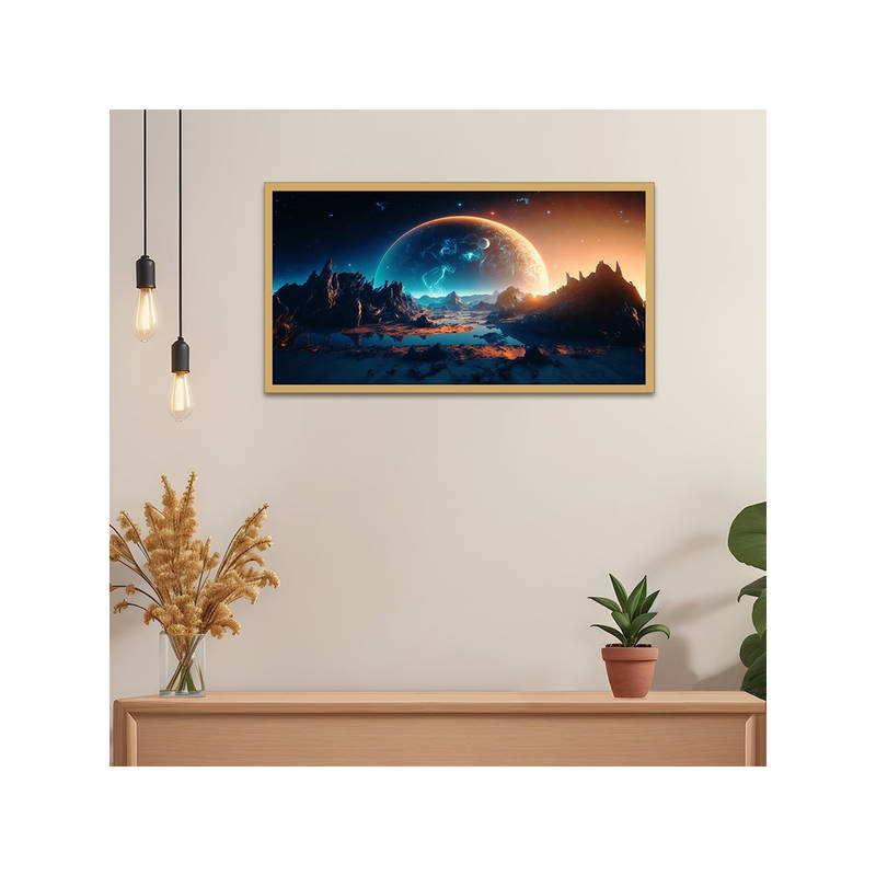 Dekorstation Concept Art of Space Planets Distant Framed Wall Painting (12x24 inches)