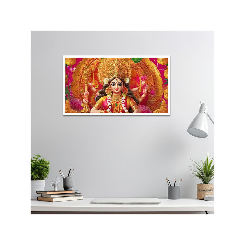 Dekorstation Goddess Durga Maa Hindu Religious Floating Frame Canvas Wall Painting (12x24 inches)