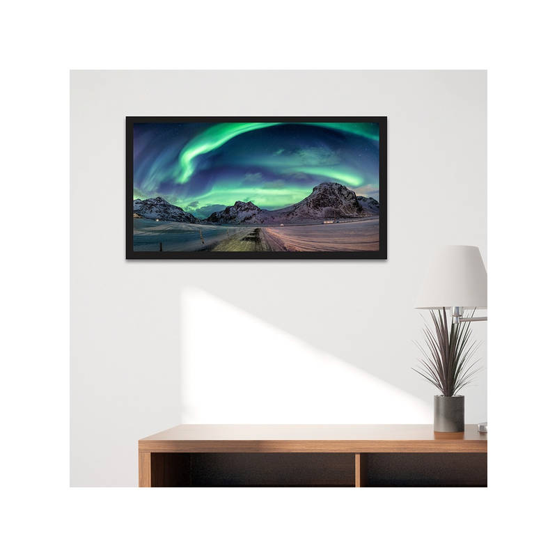 Dekorstation Beautiful Northern Lights Explosion Snowy Mountain Wall Painting (12x24 inches)