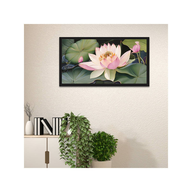 Dekorstation Beautiful Painting of Pink Lotus Flowers Vastu Canvas Wall Painting (12x24 inches)