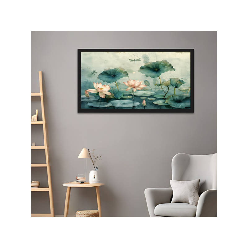 Dekorstation Elegant Lotus Flowers Vastu Canvas Wall Painting (12x24 inches)