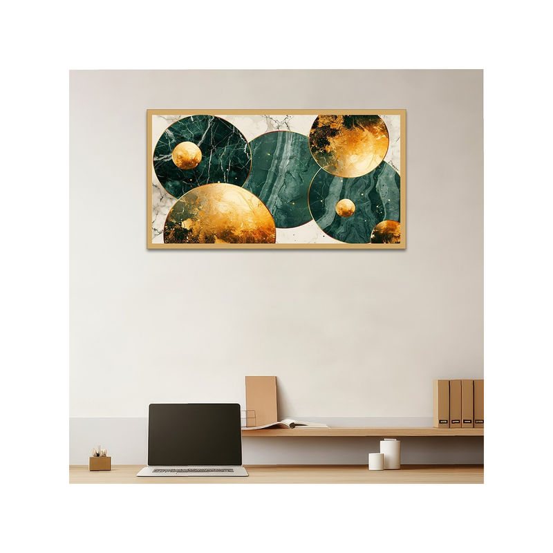 Dekorstation Circle with Yellow And Green Background Canvas Wall Painting (12x24 inches)