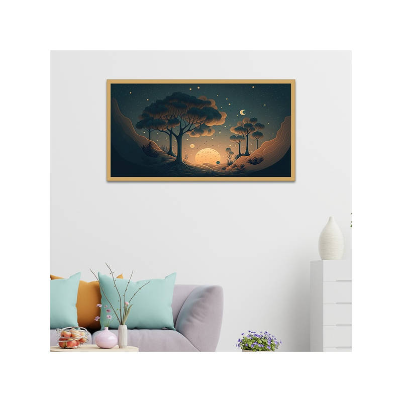 Dekorstation Starry Night Sky Flat Design Earthy Harmony Wall Painting (12x24 inches)