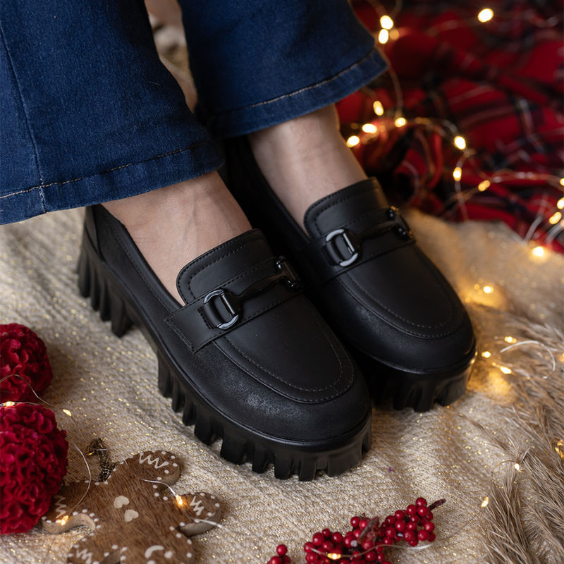 Coral Haze Vegan Leather Womem Platform Loafers Black (UK 3)