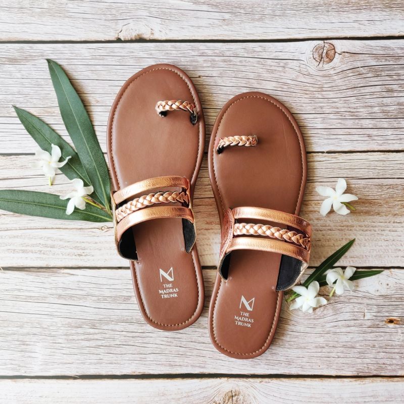 The Madras Trunk Rose Gold Braided Sandals - EURO 38