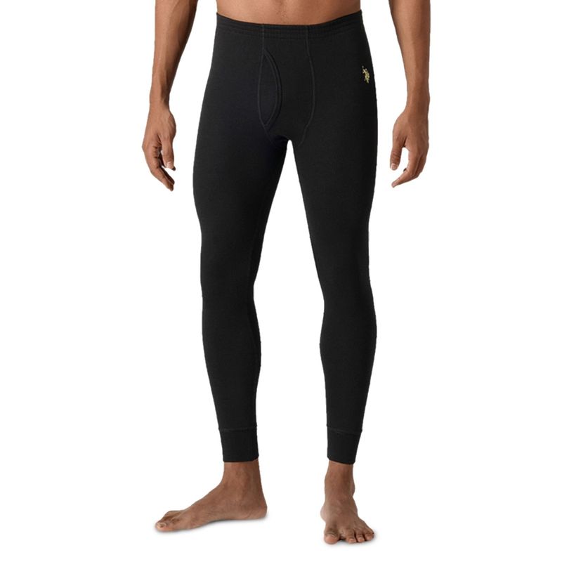 U.S. POLO ASSN. Men Black I753 Mid Rise Snug Fit Solid Thermal Pants (L)