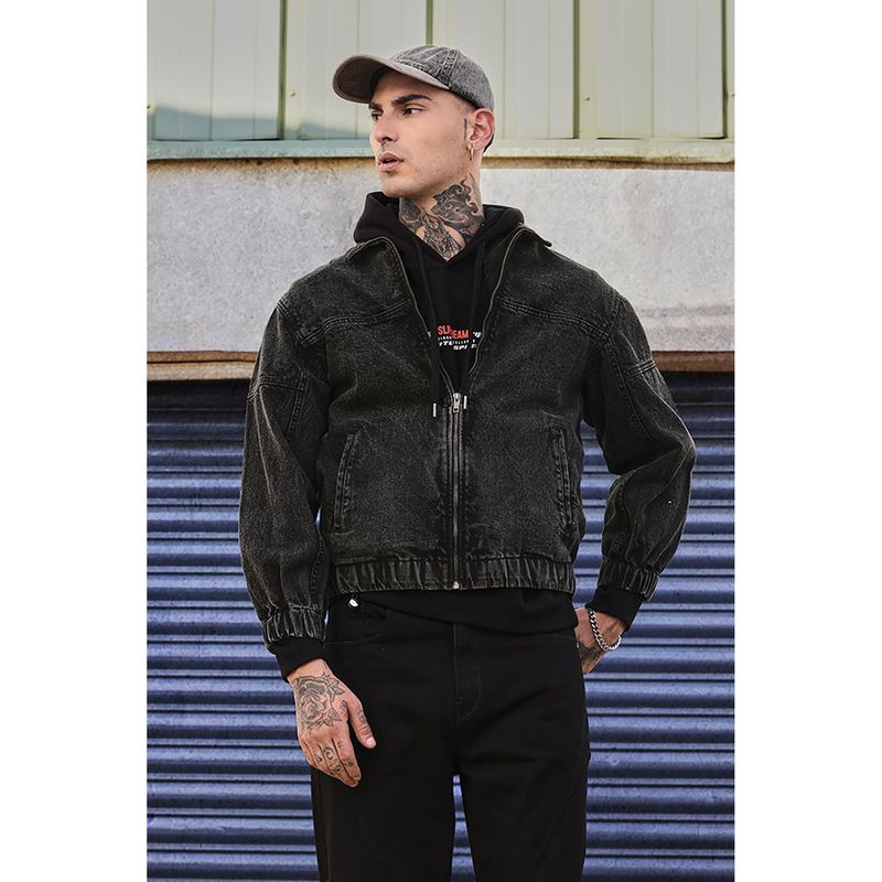 Snitch Grind Black Washed Full Sleeves Oversized Casual Denim Jacket (S)