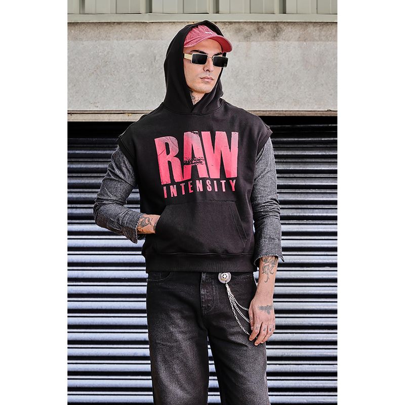 Snitch Grind Black Printed Sleeveless Oversized Casual Hoodie (S)