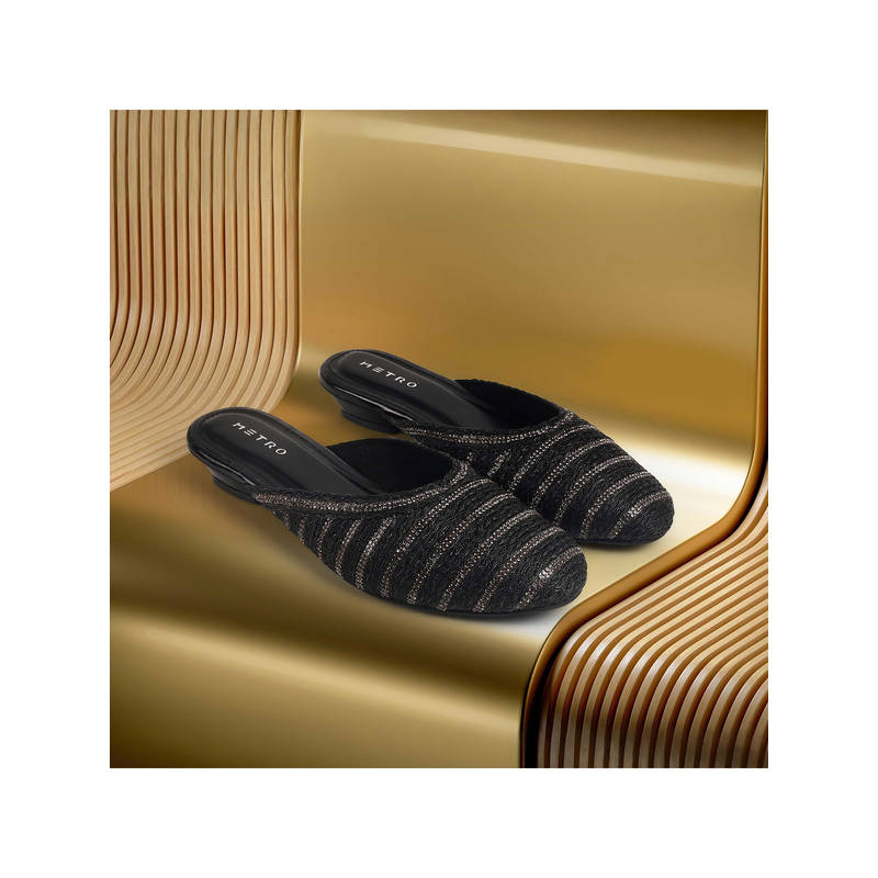 Metro Women Black Festive Mules Heels (UK 4)