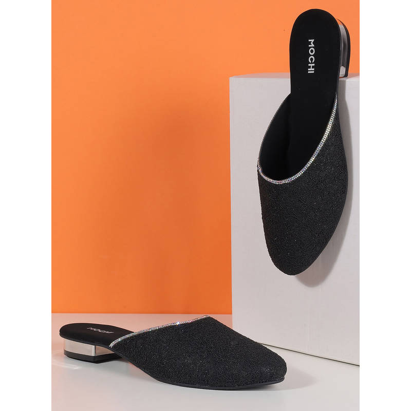 Mochi Women Black Party Mules Heels (UK 3)