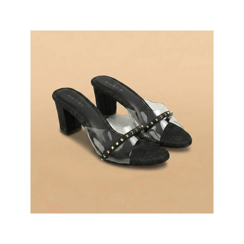 Metro Women Black Party Block Heels (UK 3)