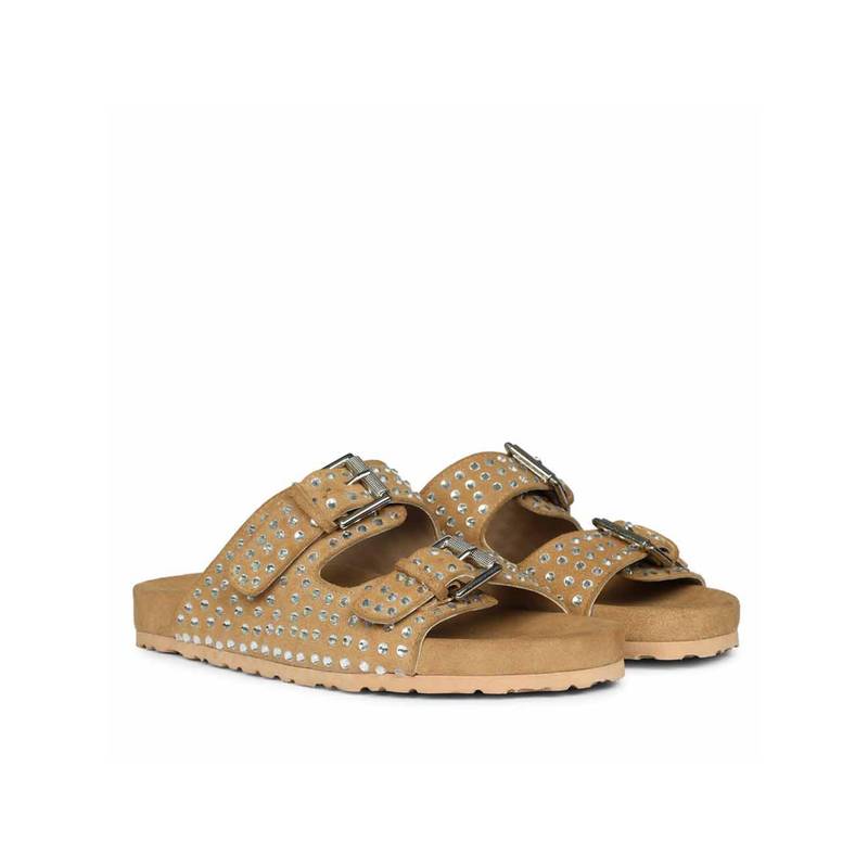 Saint G Saintg Womens Silver Strass Beige Leather Sandals (EURO 36)