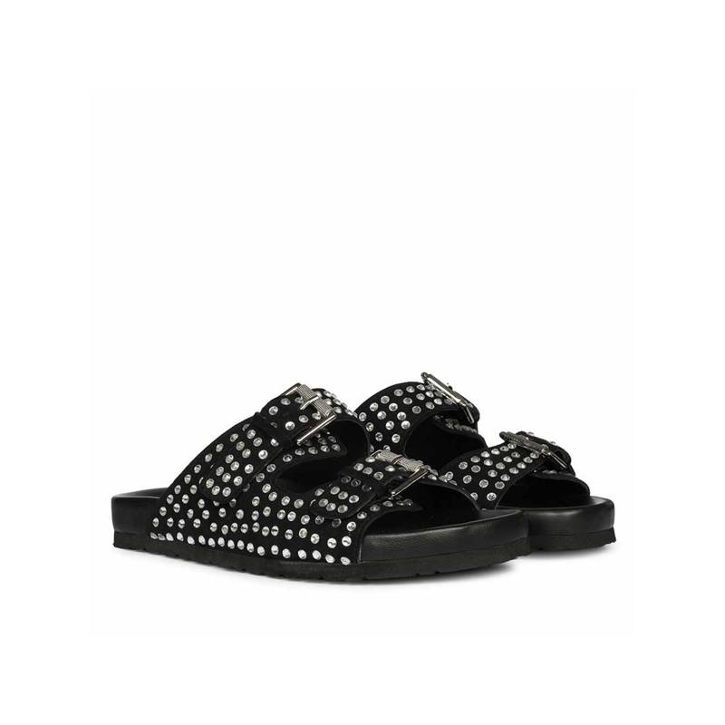 Saint G Saintg Womens Silver Strass Black Leather Sandals (EURO 36)