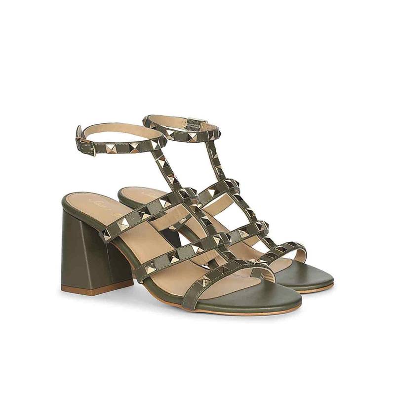 Saint G Saintg Womens Olive Leather Block Sandals Heels (EURO 36)