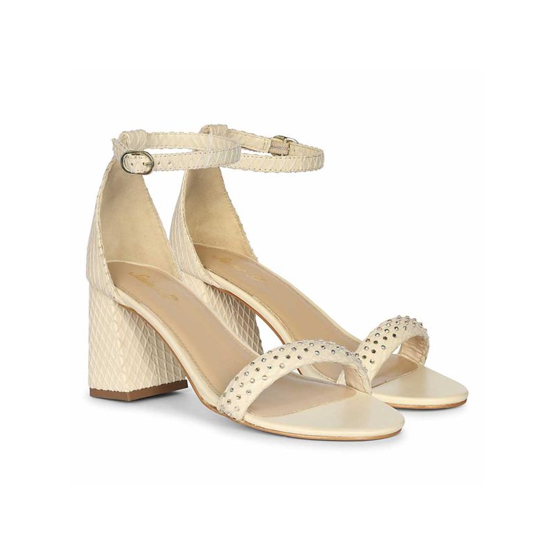 Saint G Saintg Womens Off White Leather Block Sandals Heels (EURO 36)